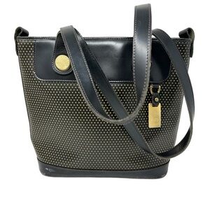 Vintage Dooney & Bourke Cabriolet Bucket Tote Bag Black Gold Polka Dot Leather